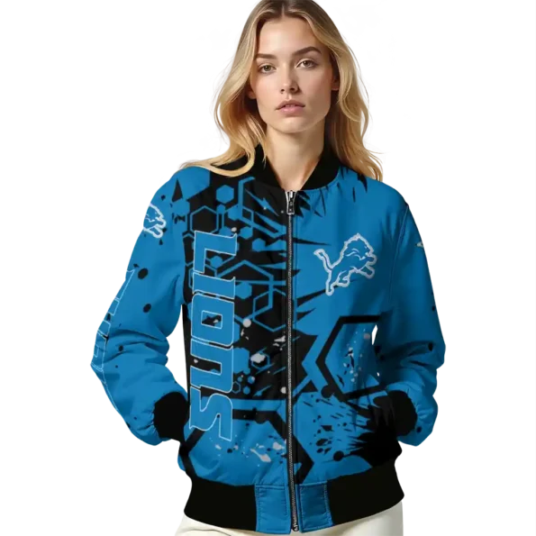 custom detroit lions hexagon cluster blue black bomber jacket latest model