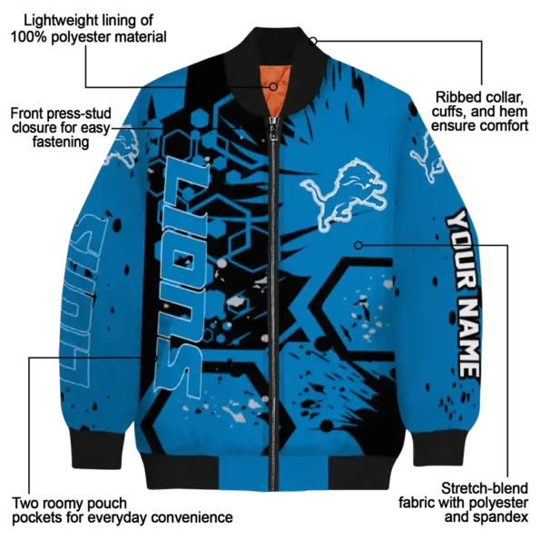 custom detroit lions hexagon cluster blue black bomber jacket new arrival