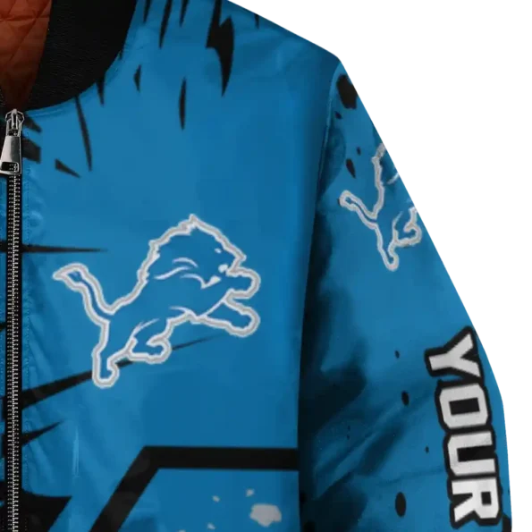 custom detroit lions hexagon cluster blue black bomber jacket premium grade