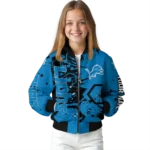 custom detroit lions hexagon cluster blue black bomber jacket best selling