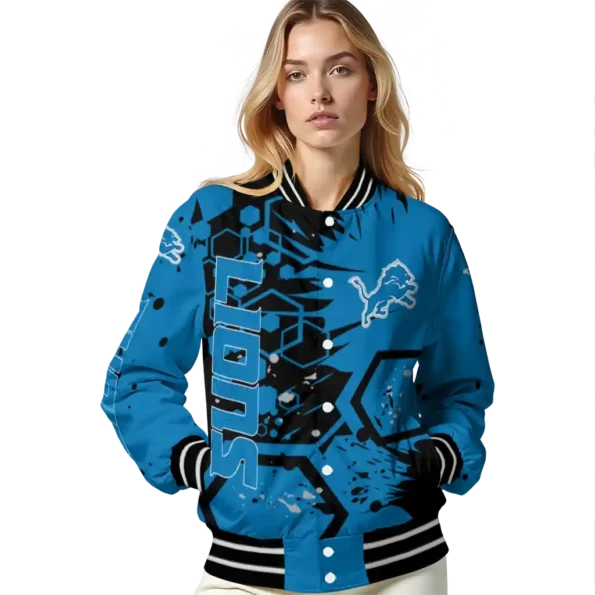 custom detroit lions hexagon cluster blue black varsity jacket latest model.webp