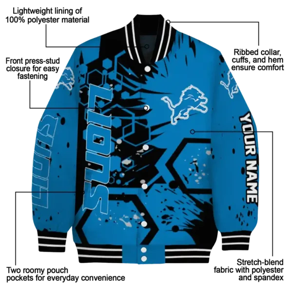 custom detroit lions hexagon cluster blue black varsity jacket new arrival.webp