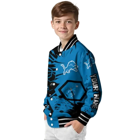 custom detroit lions hexagon cluster blue black varsity jacket trendy.webp