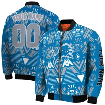 custom detroit lions pyramid shapes blue bomber jacket fashion forward
