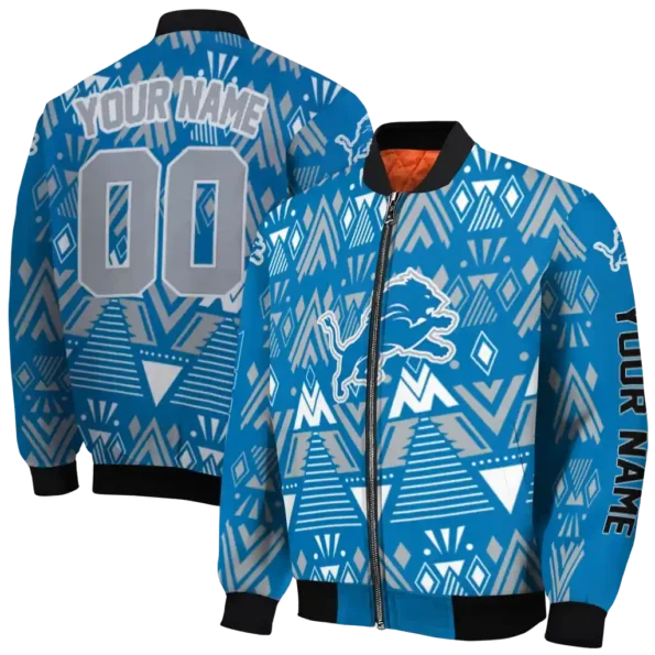 custom detroit lions pyramid shapes blue bomber jacket fashion forward