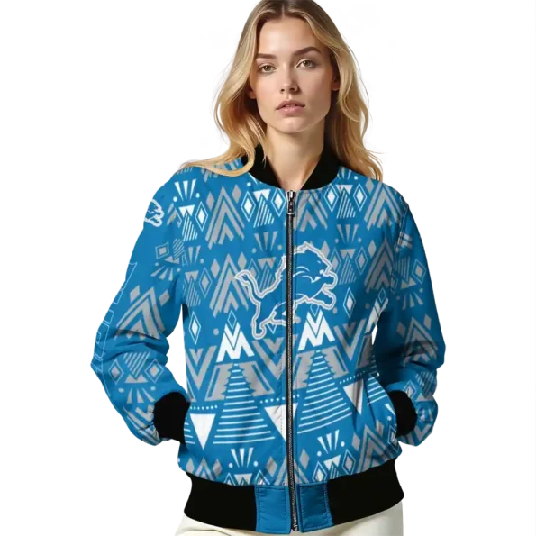 custom detroit lions pyramid shapes blue bomber jacket latest model