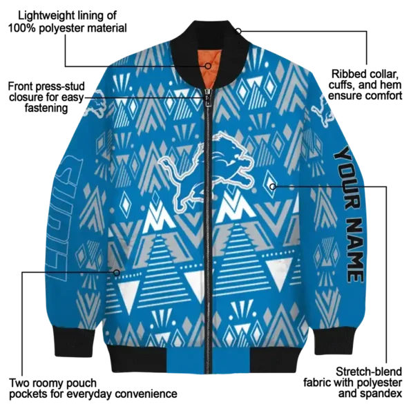 custom detroit lions pyramid shapes blue bomber jacket new arrival