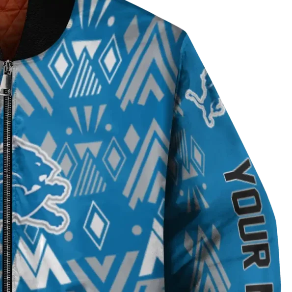 custom detroit lions pyramid shapes blue bomber jacket premium grade