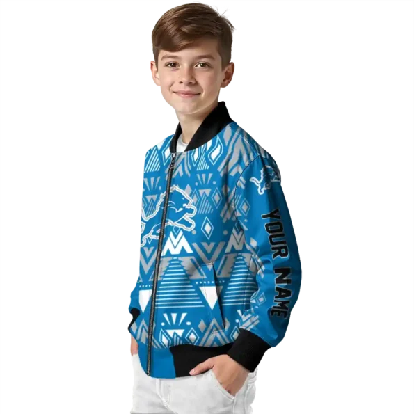 custom detroit lions pyramid shapes blue bomber jacket trendy