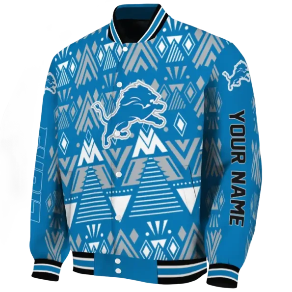 custom detroit lions pyramid shapes blue varsity jacket best selling.webp