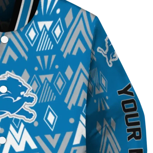 custom detroit lions pyramid shapes blue varsity jacket premium grade.webp