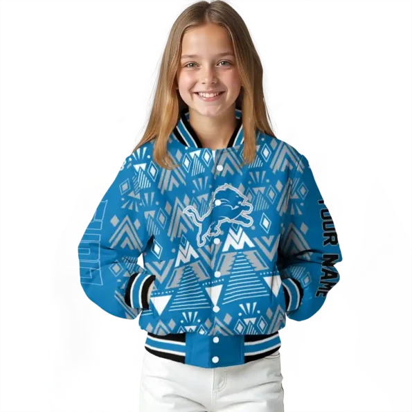 custom detroit lions pyramid shapes blue varsity jacket top rated.webp