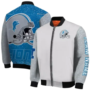 custom detroit lions speckled arms blue gray bomber jacket fashion forward