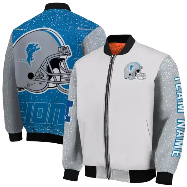 custom detroit lions speckled arms blue gray bomber jacket fashion forward