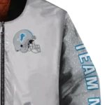 custom detroit lions speckled arms blue gray bomber jacket best selling