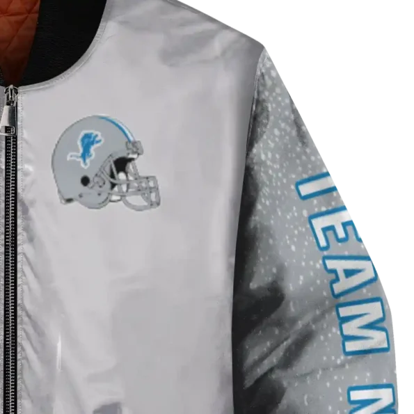 custom detroit lions speckled arms blue gray bomber jacket premium grade