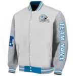 custom detroit lions speckled arms blue gray varsity jacket best selling.webp