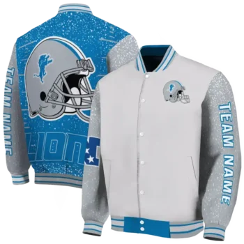 custom detroit lions speckled arms blue gray varsity jacket fashion forward.webp