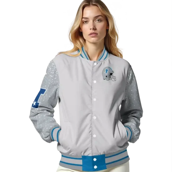 custom detroit lions speckled arms blue gray varsity jacket latest model.webp