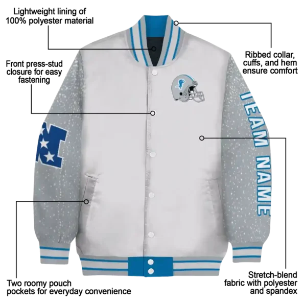 custom detroit lions speckled arms blue gray varsity jacket new arrival.webp