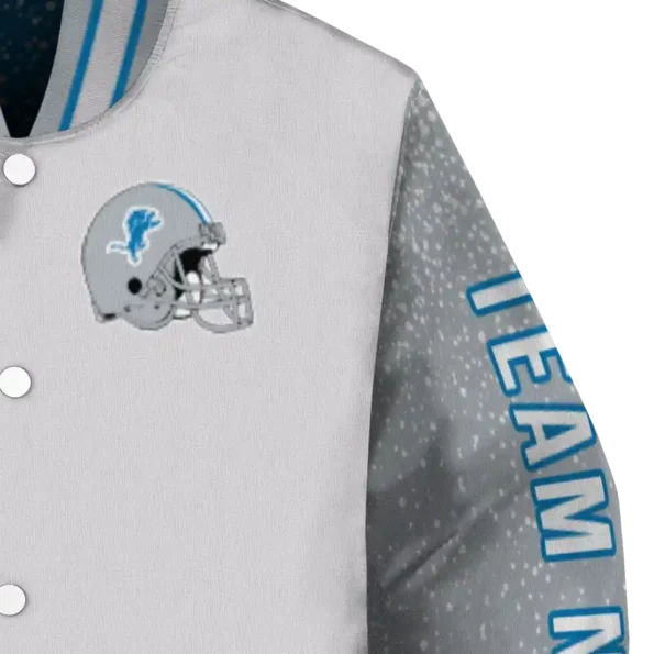 custom detroit lions speckled arms blue gray varsity jacket premium grade.webp