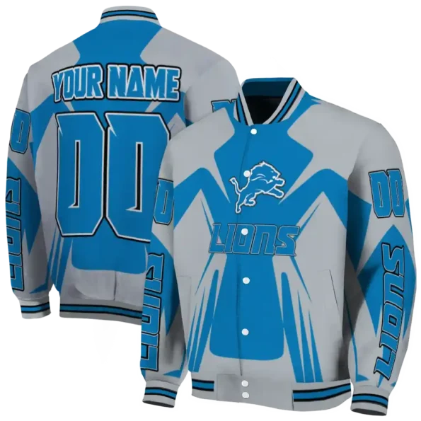 custom detroit lions spider mark blue grey crocs varsity jacket fashion forward.webp