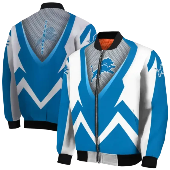 custom detroit lions v stripes blue white bomber jacket fashion forward