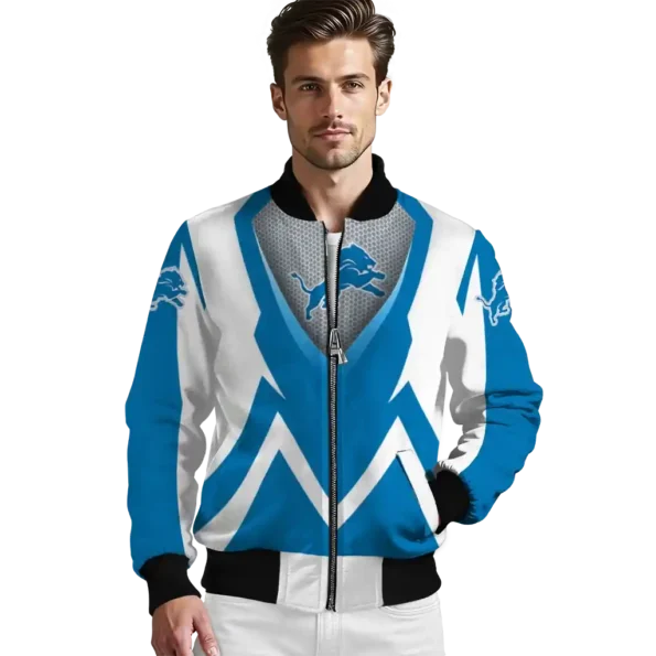 custom detroit lions v stripes blue white bomber jacket high quality