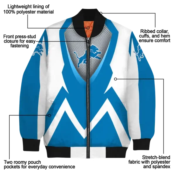 custom detroit lions v stripes blue white bomber jacket new arrival