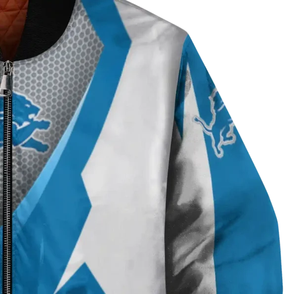custom detroit lions v stripes blue white bomber jacket premium grade