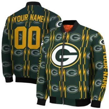 custom green bay packers bolt stripe green bomber jacket fashion forward