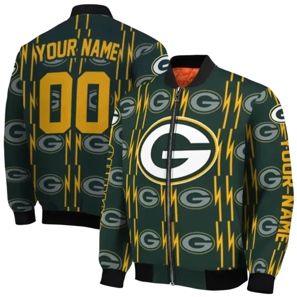 custom green bay packers bolt stripe green bomber jacket fashion forward