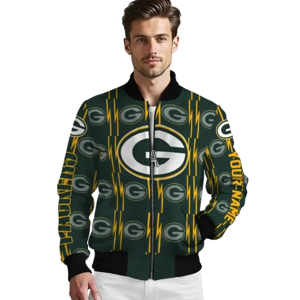 custom green bay packers bolt stripe green bomber jacket high quality
