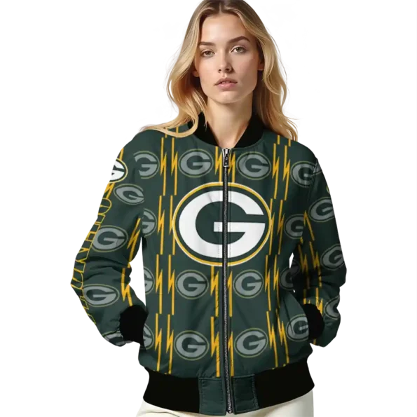 custom green bay packers bolt stripe green bomber jacket latest model
