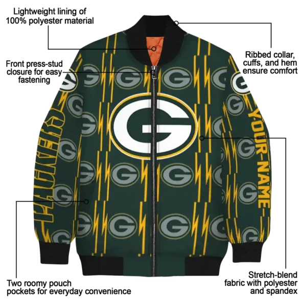 custom green bay packers bolt stripe green bomber jacket new arrival