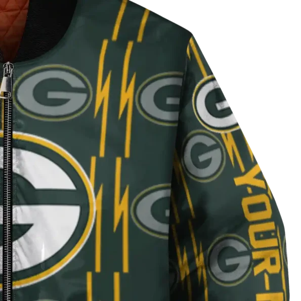 custom green bay packers bolt stripe green bomber jacket premium grade