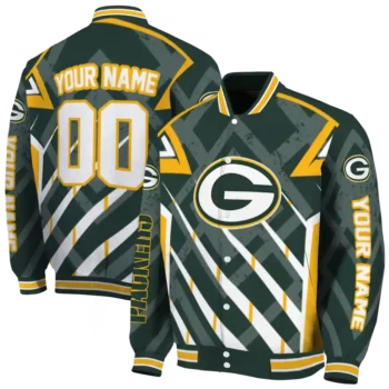 custom green bay packers chevron angles green varsity jacket fashion forward.webp