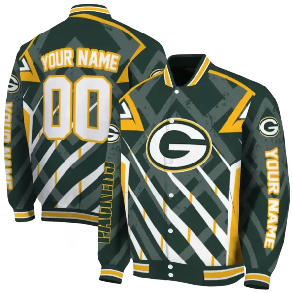 custom green bay packers chevron angles green varsity jacket fashion forward.webp