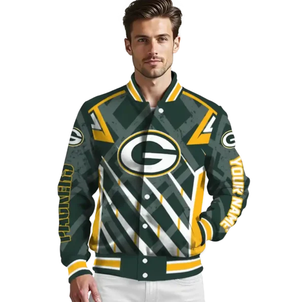 custom green bay packers chevron angles green varsity jacket high quality.webp