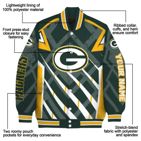 custom green bay packers chevron angles green varsity jacket new arrival.webp