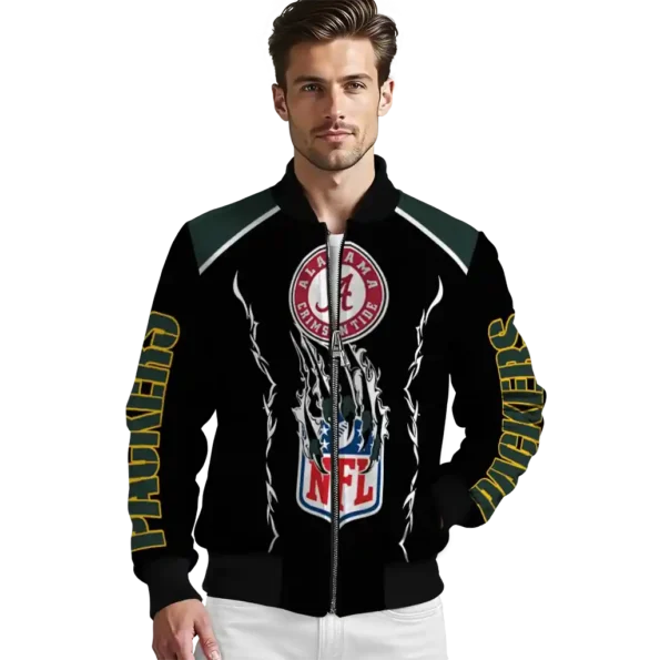 custom green bay packers claw blood green black bomber jacket high quality