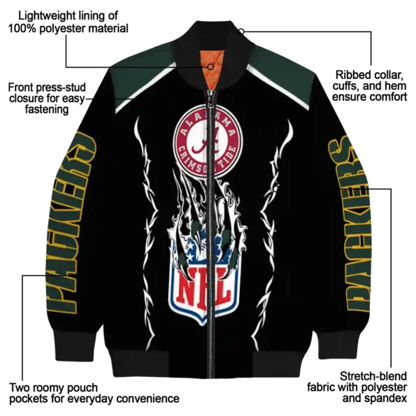 custom green bay packers claw blood green black bomber jacket new arrival