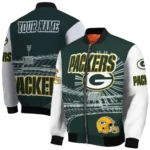 custom green bay packers ferris arena green white bomber jacket best selling