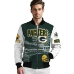 custom green bay packers ferris arena green white bomber jacket best selling