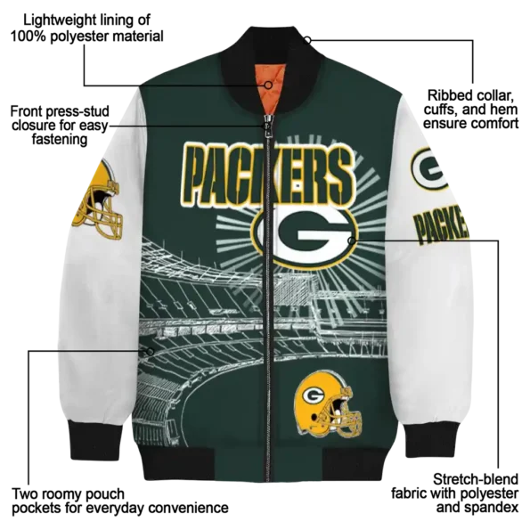 custom green bay packers ferris arena green white bomber jacket new arrival