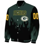 custom green bay packers flame border green black varsity jacket best selling.webp