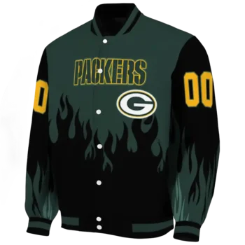 custom green bay packers flame border green black varsity jacket best selling.webp