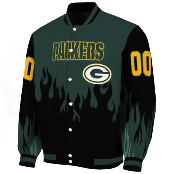 custom green bay packers flame border green black varsity jacket best selling.webp