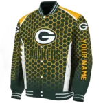 custom green bay packers hexagon grid green varsity jacket best selling.webp