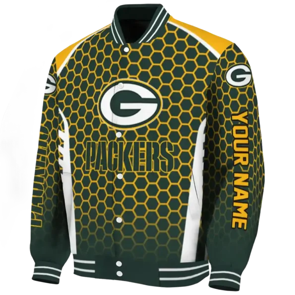 custom green bay packers hexagon grid green varsity jacket best selling.webp